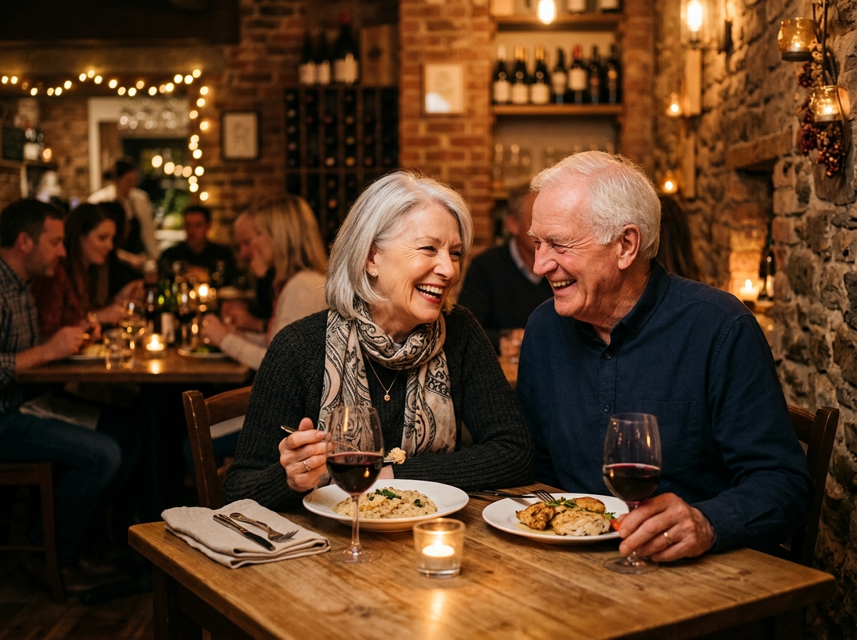 Smiling happy couple enjoying dinner in Vernon